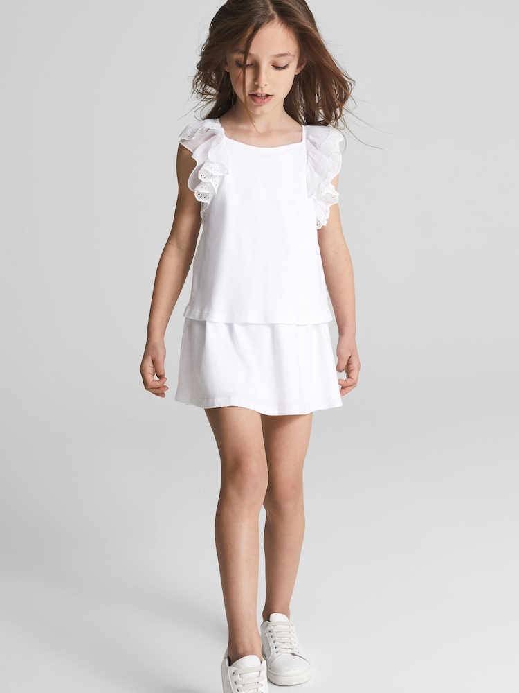 Reiss White Charlotte Jr Lace Shoulder Jersey Mini Dress - Image 1 of 6