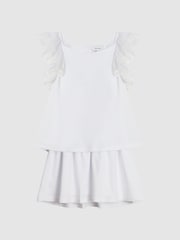 Reiss White Charlotte Jr Lace Shoulder Jersey Mini Dress - Image 2 of 6