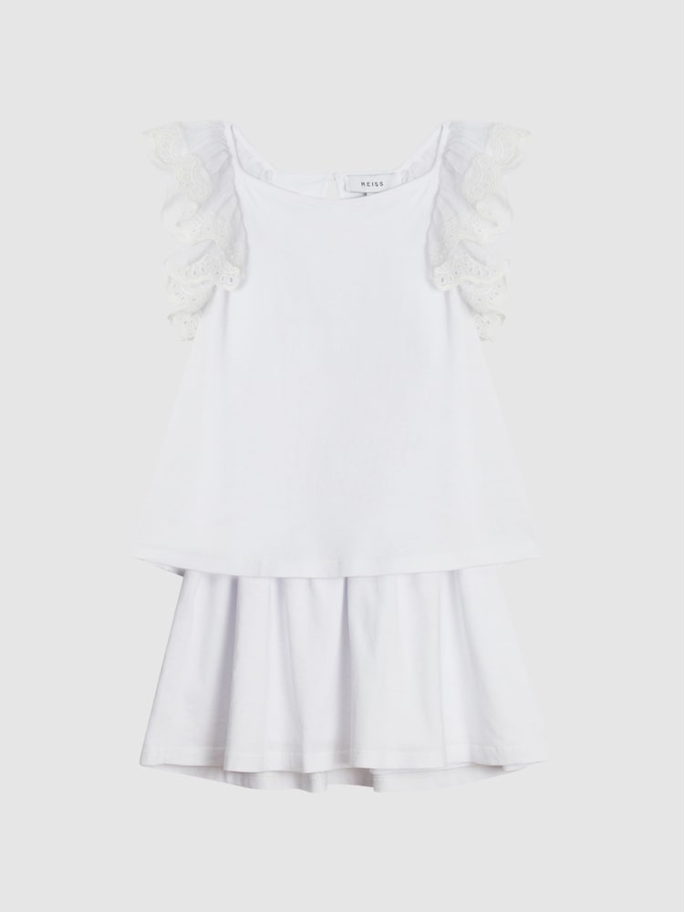 Reiss White Charlotte Jr Lace Shoulder Jersey Mini Dress - Image 2 of 6