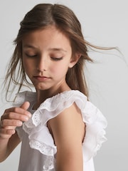 Reiss White Charlotte Jr Lace Shoulder Jersey Mini Dress - Image 3 of 6