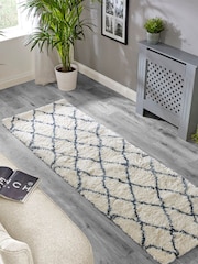 Asiatic Rugs Cream/Blue Alto Moroccan Shaggy Runner Rug - Image 1 of 4