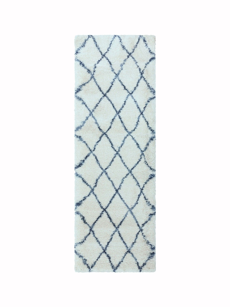 Asiatic Rugs Cream/Blue Alto Moroccan Shaggy Runner Rug - Image 2 of 4