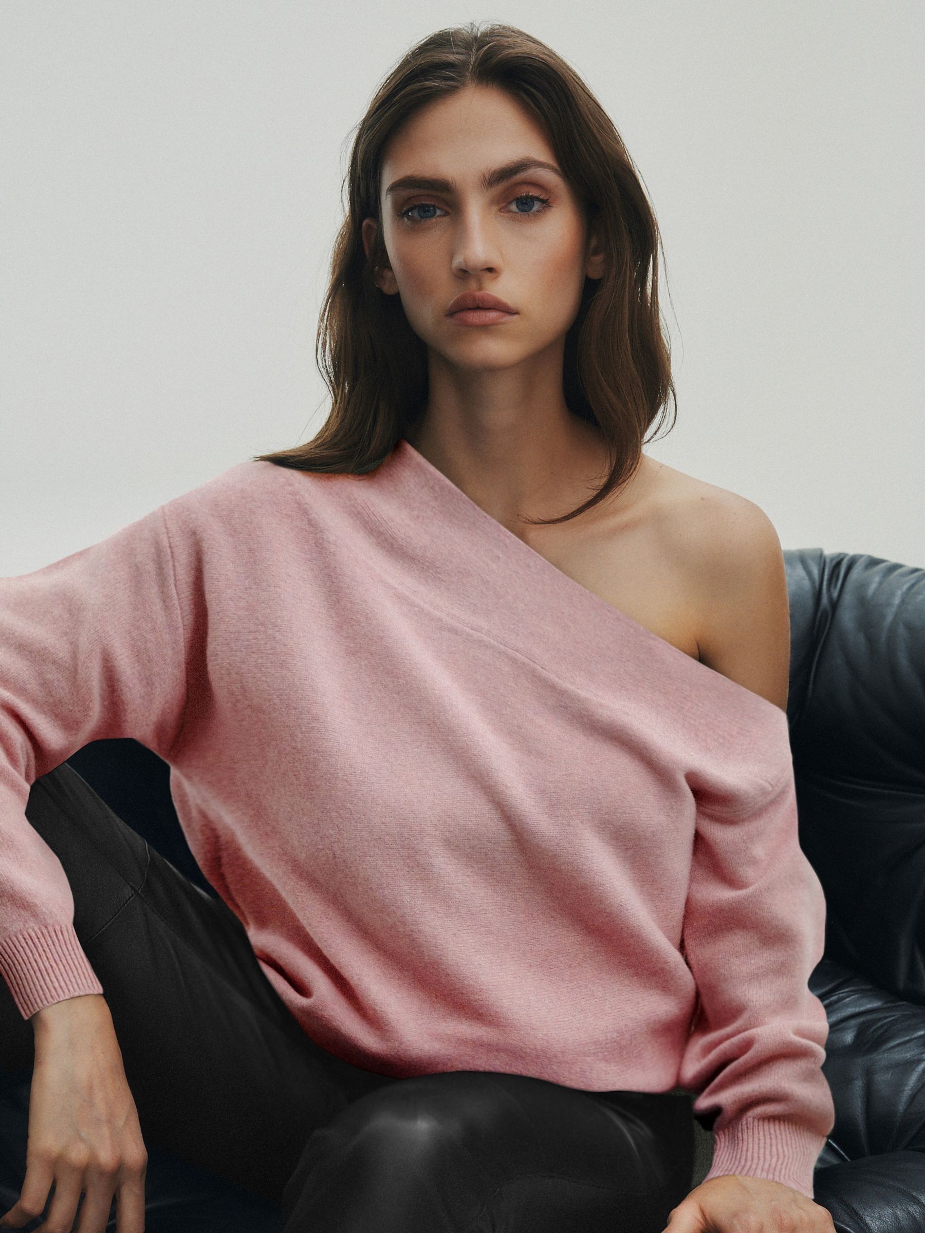 Buy Blush Pink Premium 100 Wool Off The Shoulder Jumper from Next Luxembourg