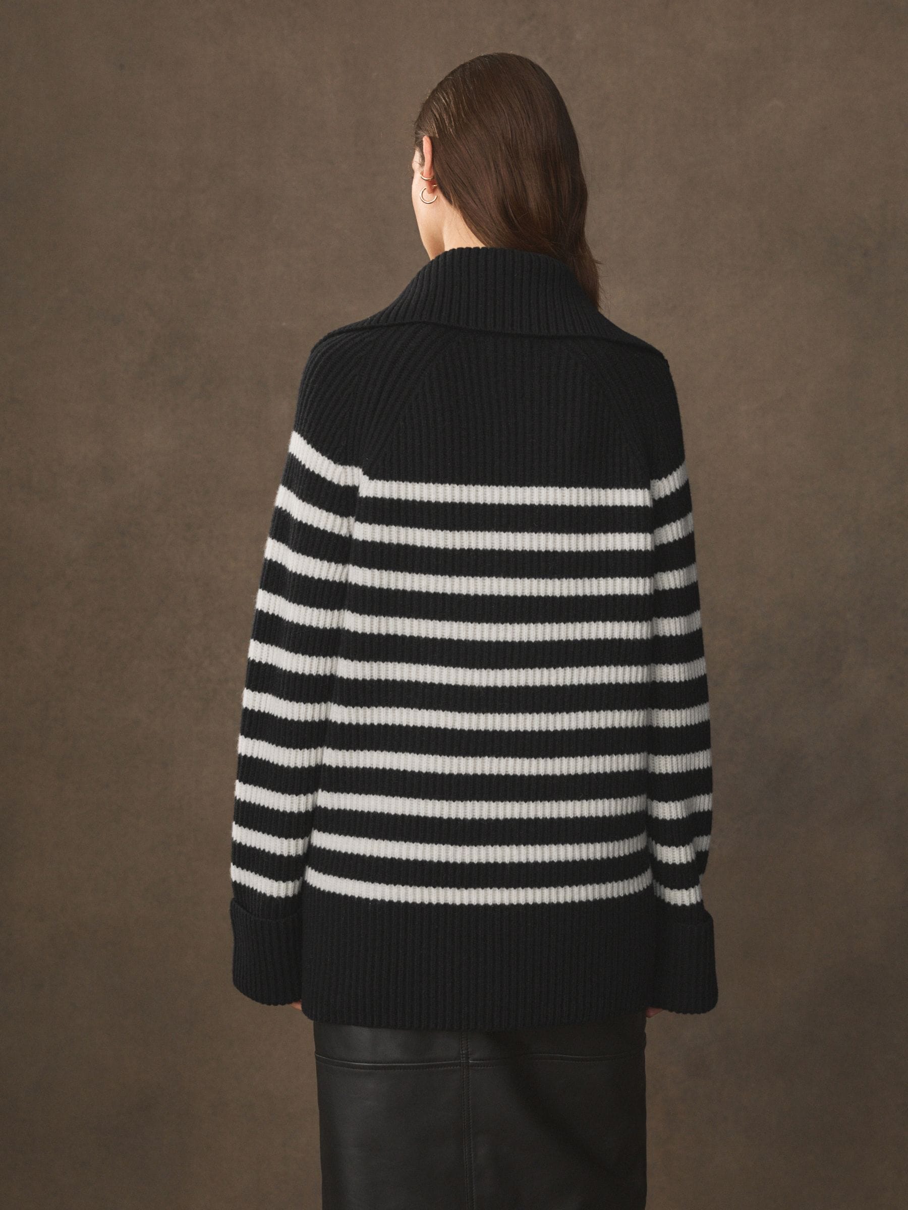 Buy Black Ecru Cream Premium 100 Wool Longline Zip Jumper from Next United Arab Emirates