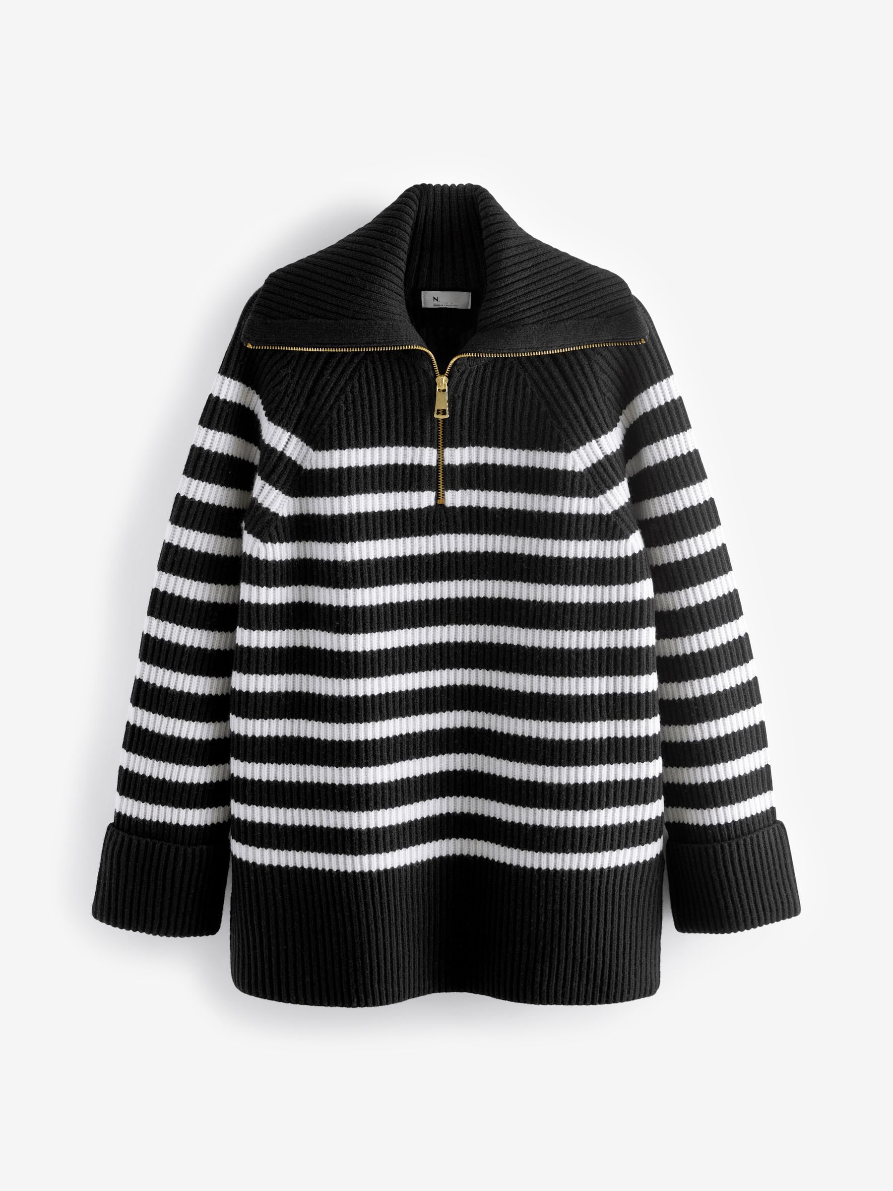 Buy Black Ecru Cream Premium 100 Wool Longline Zip Jumper from Next United Arab Emirates