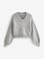 Grey Cropped V-Neck Jumper - Image 5 of 6