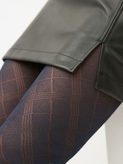 Navy Check Pattern Tights 1 Pack - Image 2 of 2