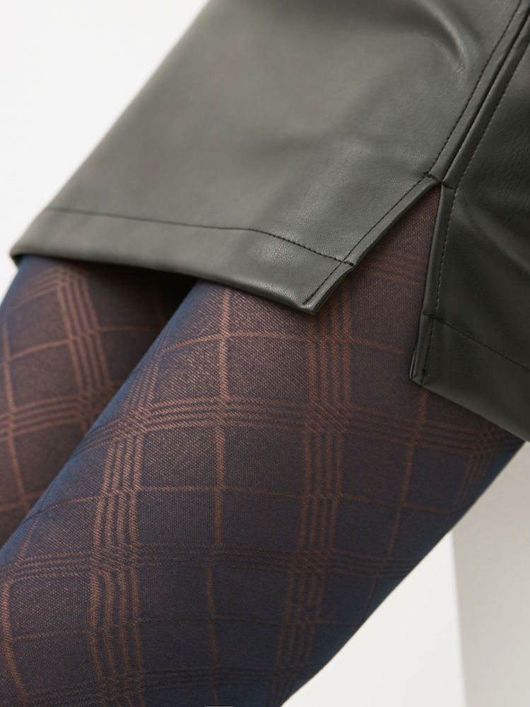 Navy Check Pattern Tights 1 Pack - Image 2 of 2
