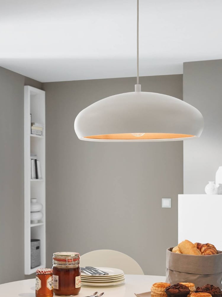 Eglo White/Copper Mogano 1 Vintage Single Ceiling Light Pendant - Image 1 of 5