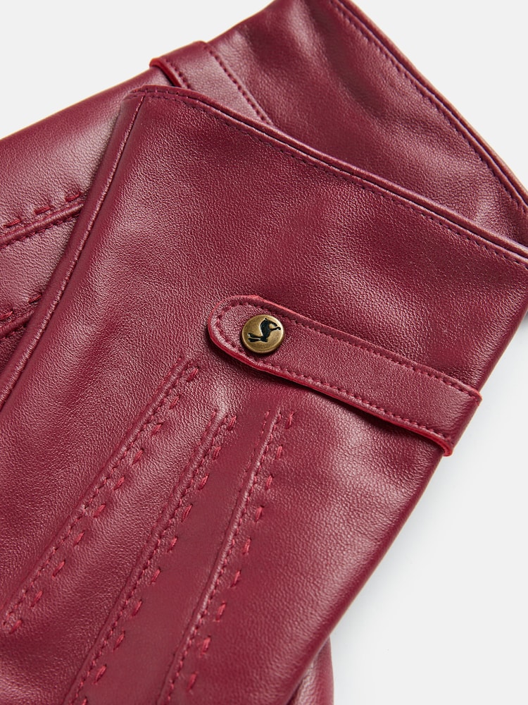 Joules Berry Red Leather Gloves - Image 3 of 3