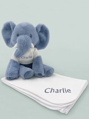 Babyblooms Personalised Elephant White Soft Toy with Snuggle Wrap Gift Set - Image 1 of 6