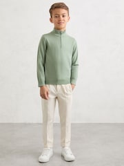 Reiss Light Sage Green Blackhall 13-14 yrs Merino Wool Half-Zip Funnel Neck Jumper - Image 2 of 5