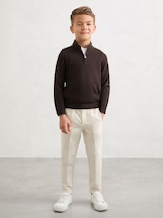 Reiss Chocolate Brown Blackhall 9-13 yrs Merino Wool Half-Zip Funnel Neck Jumper - Image 3 of 5