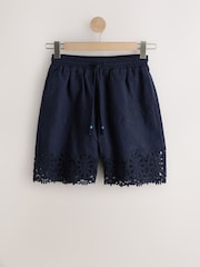 Navy Crochet Trim Shorts - Image 1 of 3