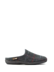 Lazy Dogz Grey Farrell Check Print Slip On Slippers - Image 2 of 6