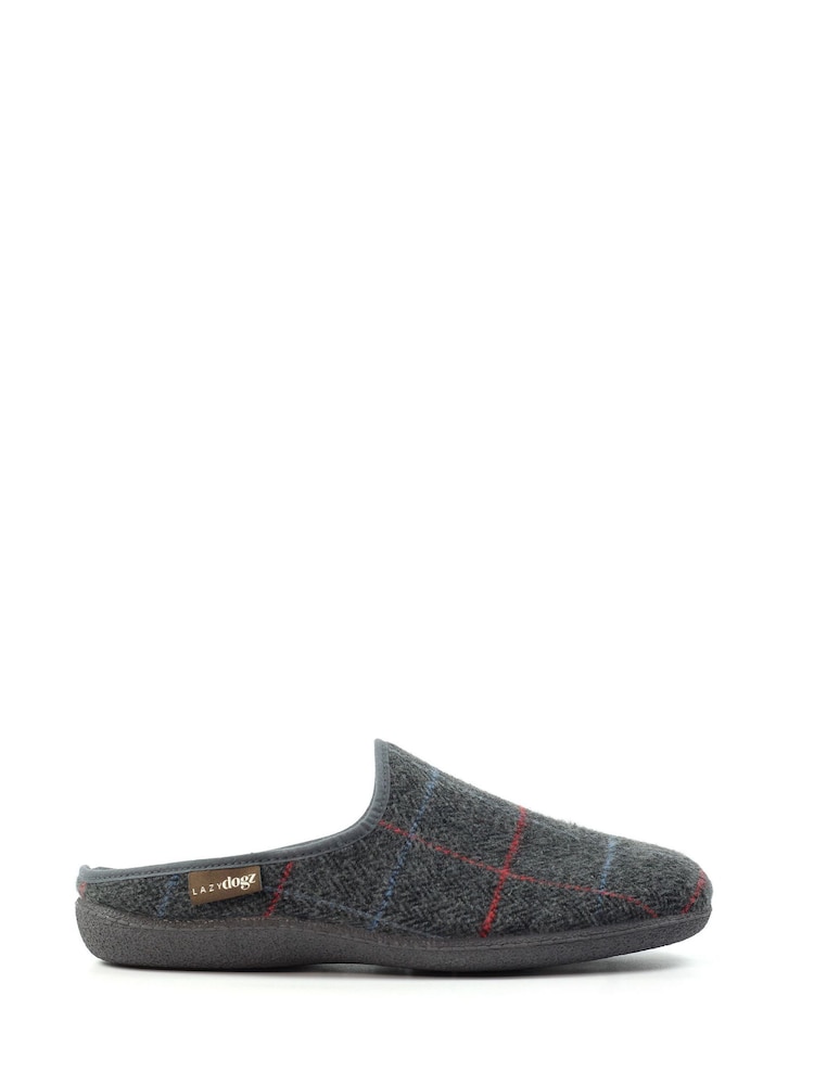 Lazy Dogz Grey Farrell Check Print Slip On Slippers - Image 2 of 6 Lazy Dogz Grey Farrell Check Print Slip On Slippers - Image 2 of 6