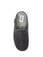 Lazy Dogz Grey Farrell Check Print Slip On Slippers - Image 5 of 6