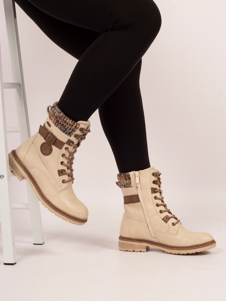 Lunar Cream Annabelle Knit Cuff Detail Waterproof Boots - Image 1 of 9
