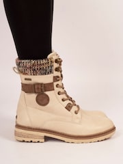 Lunar Cream Annabelle Knit Cuff Detail Waterproof Boots - Image 2 of 9