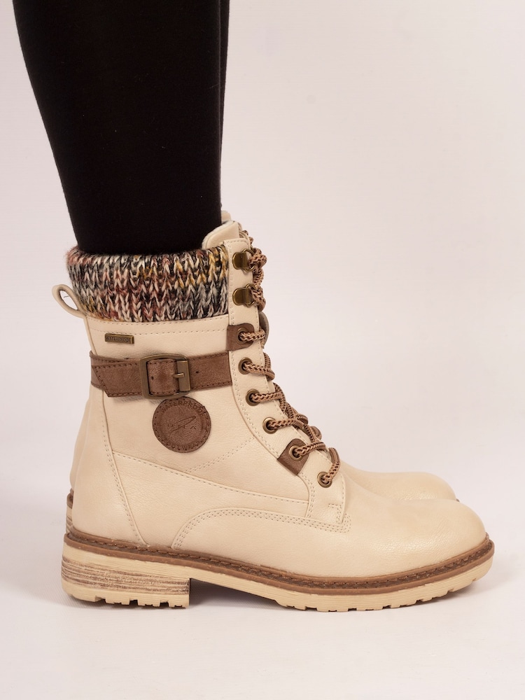 Lunar Cream Annabelle Knit Cuff Detail Waterproof Boots - Image 2 of 9