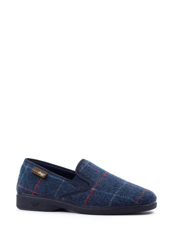 Lazy Dogz Blue Hughes Check Print Full Slippers - Image 1 of 6
