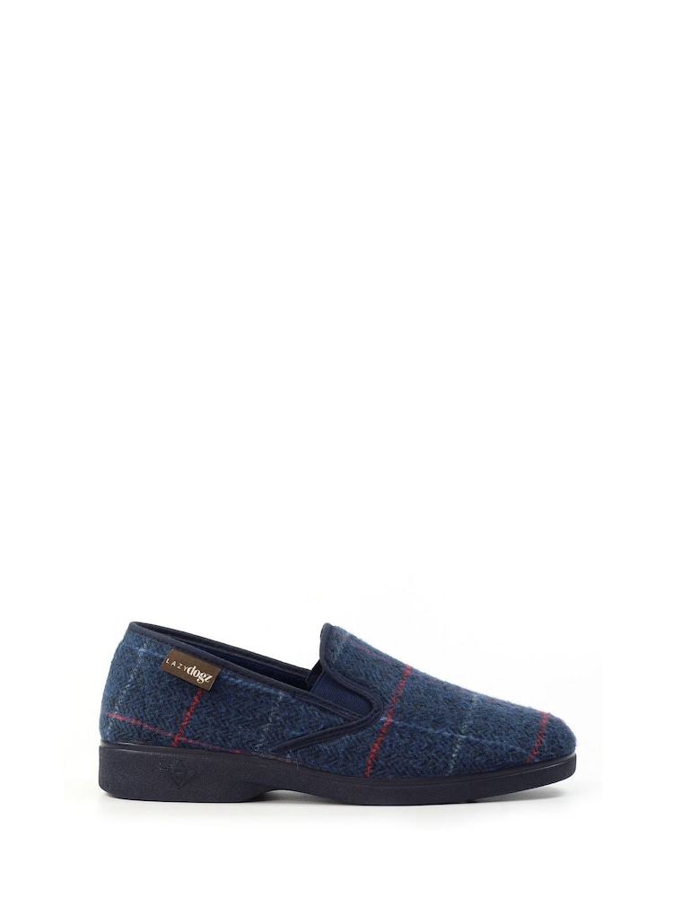 Lazy Dogz Blue Hughes Check Print Full Slippers - Image 2 of 6