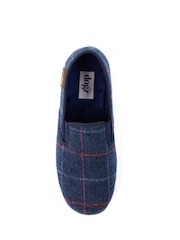 Lazy Dogz Blue Hughes Check Print Full Slippers - Image 5 of 6