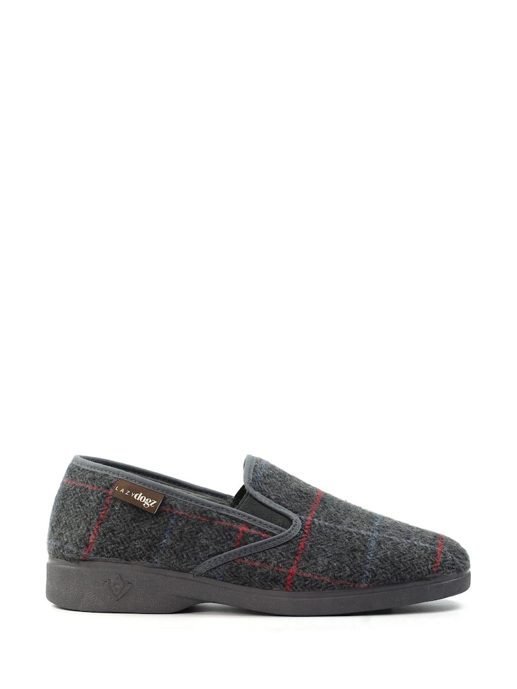 Lazy Dogz Grey Hughes Check Print Full Slippers - Image 1 of 6