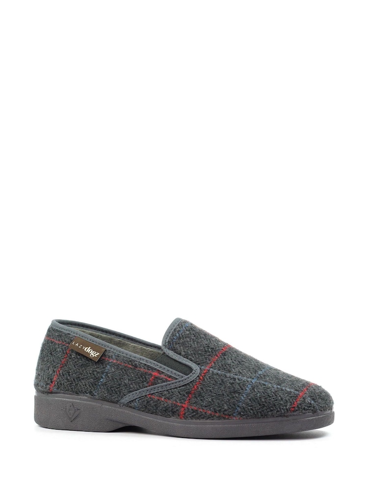 Lazy Dogz Grey Hughes Check Print Full Slippers - Image 2 of 6