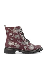 Lunar Red Dazzle Floral Lace Up Ankle Boots - Image 2 of 8