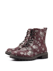 Lunar Red Dazzle Floral Lace Up Ankle Boots - Image 5 of 8