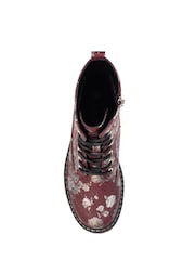 Lunar Red Dazzle Floral Lace Up Ankle Boots - Image 8 of 8