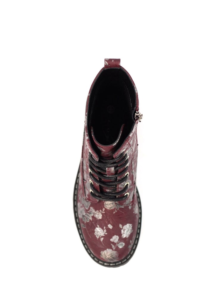 Lunar Red Dazzle Floral Lace Up Ankle Boots - Image 8 of 8