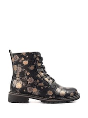 Lunar Dazzle Floral Lace Up Ankle Black Boots - Image 2 of 8