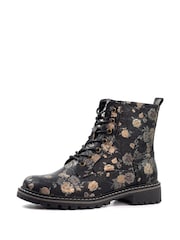Lunar Dazzle Floral Lace Up Ankle Black Boots - Image 3 of 8