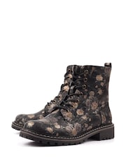 Lunar Dazzle Floral Lace Up Ankle Black Boots - Image 5 of 8