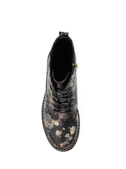 Lunar Dazzle Floral Lace Up Ankle Black Boots - Image 8 of 8