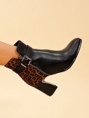 Lunar Shaw Animal Print Heeled Ankle Black Boots - Image 2 of 3