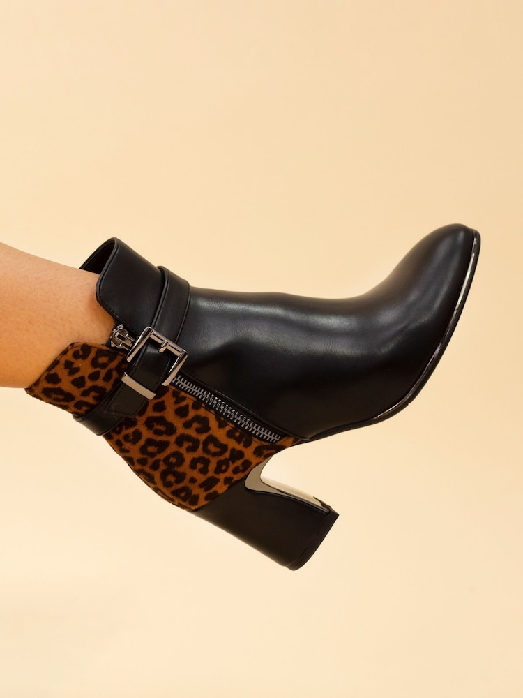 Lunar Shaw Animal Print Heeled Ankle Black Boots - Image 2 of 3
