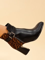 Lunar Shaw Animal Print Heeled Ankle Black Boots - Image 3 of 3