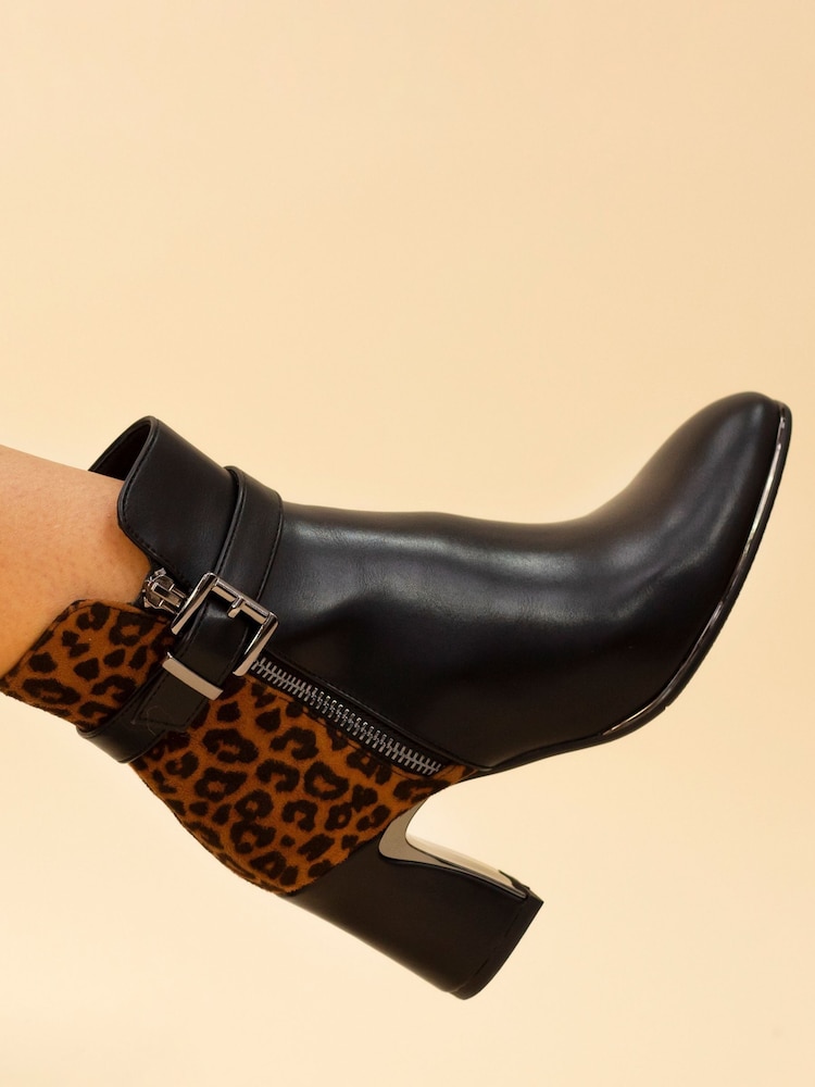 Lunar Shaw Animal Print Heeled Ankle Black Boots - Image 3 of 3