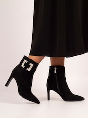 Lunar Shannon Buckle Detail Ankle Black Boots - Image 1 of 8