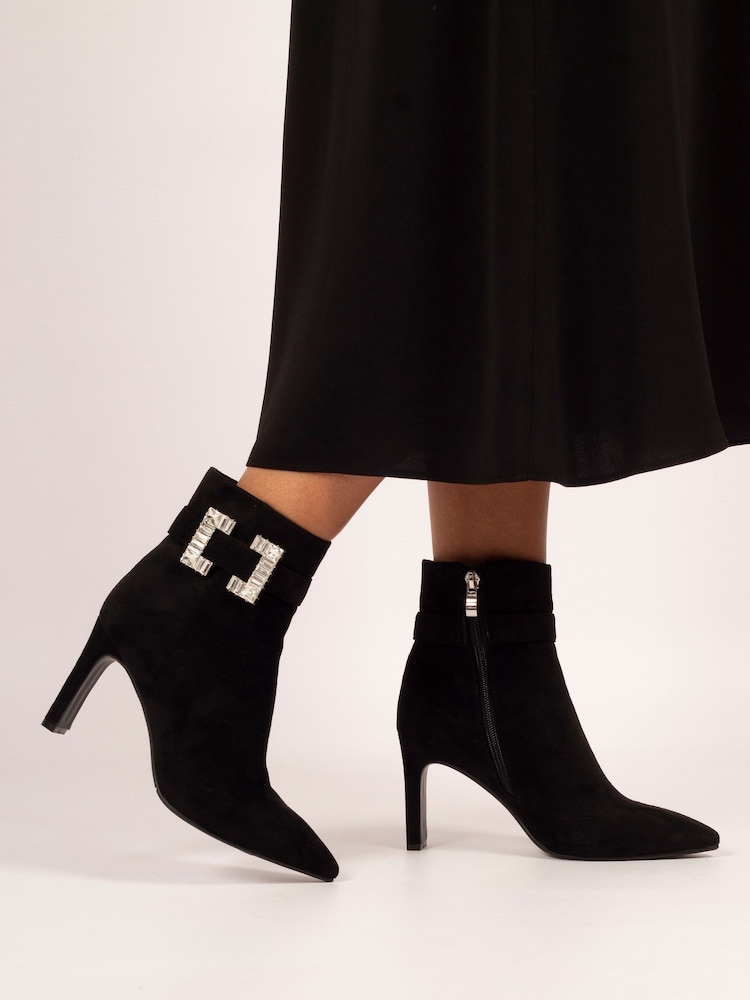 Lunar Shannon Buckle Detail Ankle Black Boots - Image 1 of 8