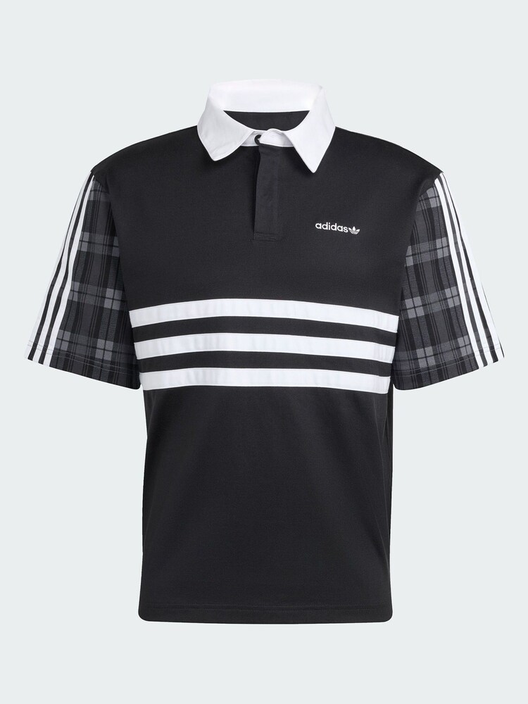 adidas Originals Black Tartan Regular Rugby Polo Shirt - Image 5 of 5