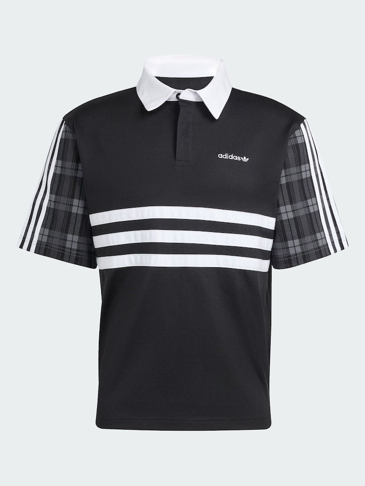 adidas Originals Black Tartan Regular Rugby Polo Shirt - Image 5 of 5 adidas Originals Black Tartan Regular Rugby Polo Shirt - Image 5 of 5