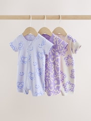 Lilac Purple Two Way Zip Baby Sleepsuits 3 Pack (0mths-3yrs) - Image 1 of 11