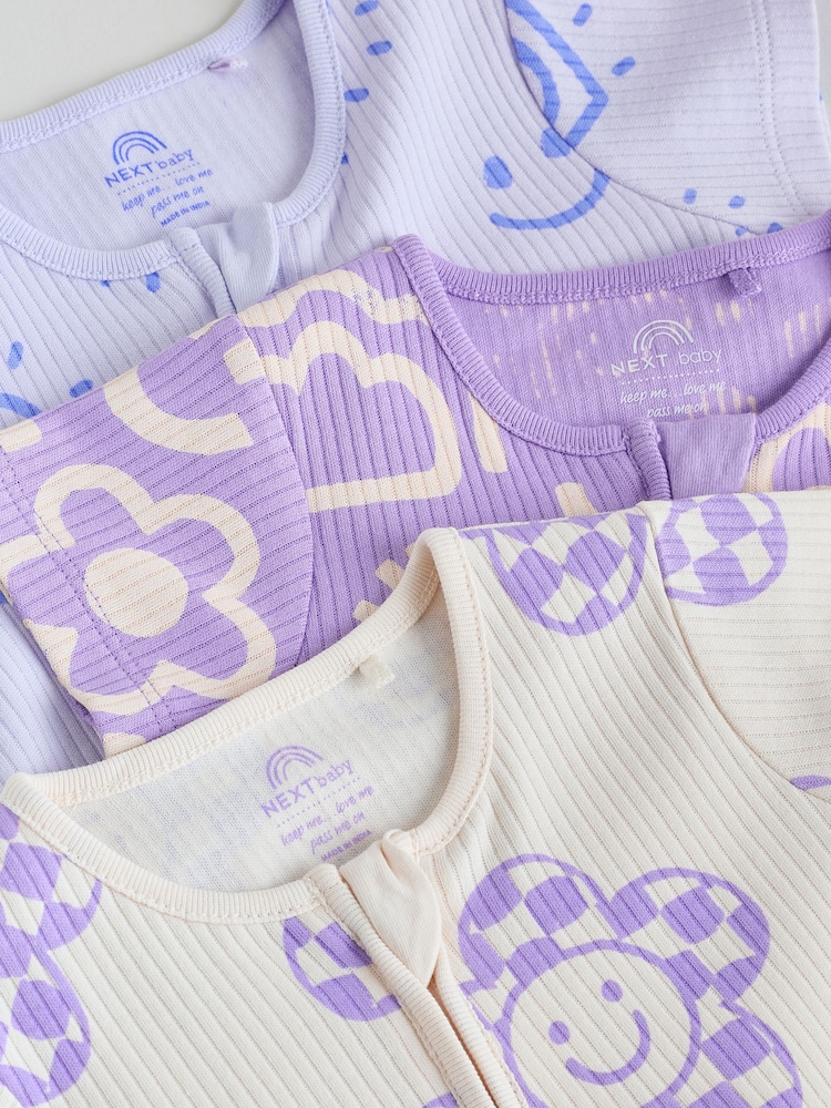 Lilac Purple Two Way Zip Baby Sleepsuits 3 Pack (0mths-3yrs) - Image 11 of 11 Lilac Purple Two Way Zip Baby Sleepsuits 3 Pack (0mths-3yrs) - Image 11 of 11