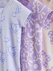 Lilac Purple Two Way Zip Baby Sleepsuits 3 Pack (0mths-3yrs) - Image 6 of 11