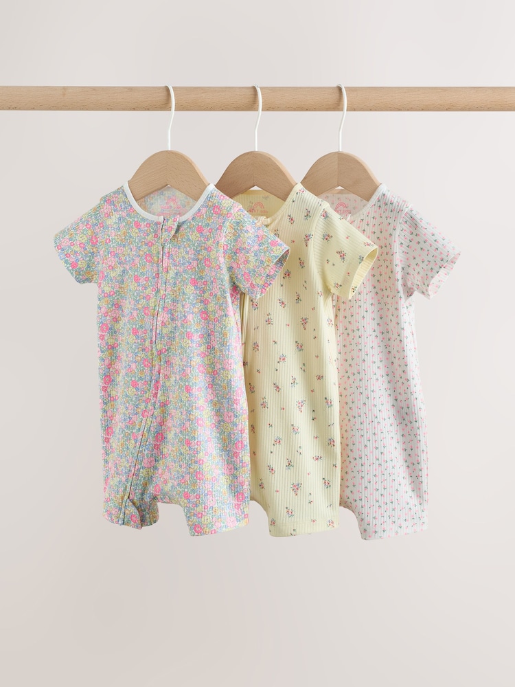 Pink/Yellow Two Way Zip Baby Rompers 3 Pack (0mths-3yrs) - Image 1 of 11