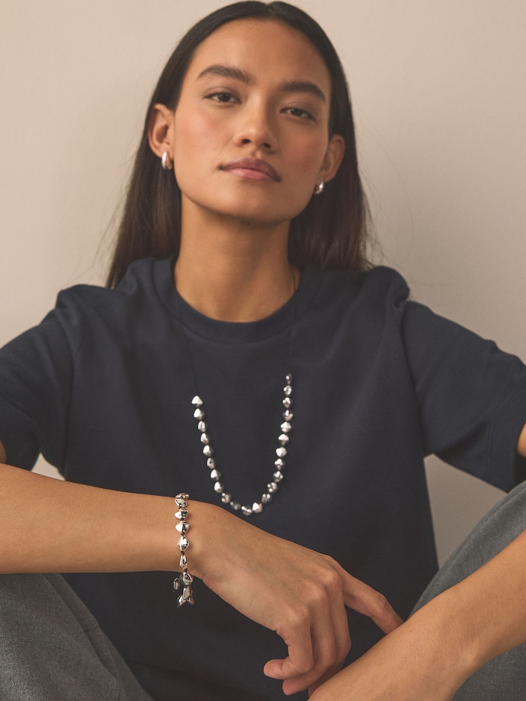 Silver Tone Chunky Beaded Cord Bracelet - Image 2 of 5